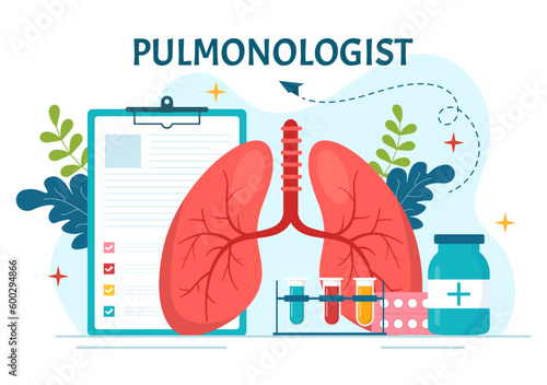 Pulmonologist Vector Illustration with Doctor Pulmonology, Lungs Respiratory System Examination and Treatment in Flat Cartoon Hand Drawn Templates