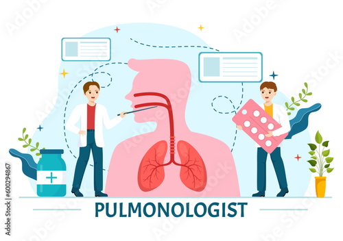 Pulmonologist Vector Illustration with Doctor Pulmonology, Lungs Respiratory System Examination and Treatment in Flat Cartoon Hand Drawn Templates