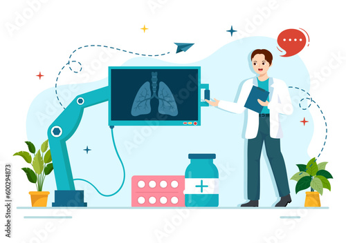 Pulmonologist Vector Illustration with Doctor Pulmonology, Lungs Respiratory System Examination and Treatment in Flat Cartoon Hand Drawn Templates