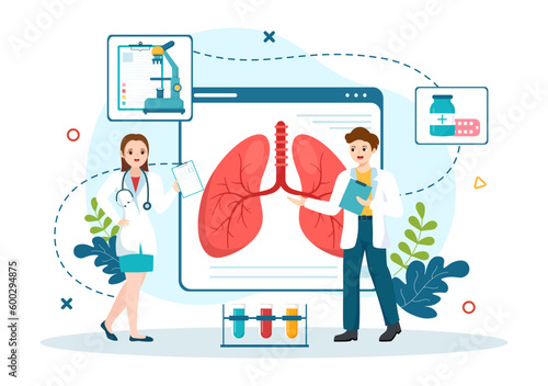 Pulmonologist Vector Illustration with Doctor Pulmonology, Lungs Respiratory System Examination and Treatment in Flat Cartoon Hand Drawn Templates