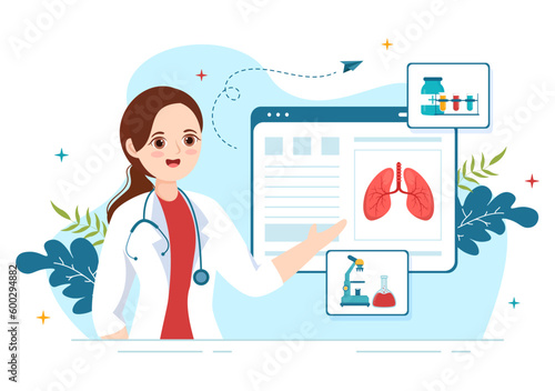 Pulmonologist Vector Illustration with Doctor Pulmonology, Lungs Respiratory System Examination and Treatment in Flat Cartoon Hand Drawn Templates