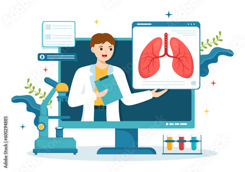 Pulmonologist Vector Illustration with Doctor Pulmonology, Lungs Respiratory System Examination and Treatment in Flat Cartoon Hand Drawn Templates