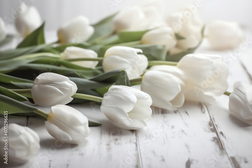 white tulips on white background with free space