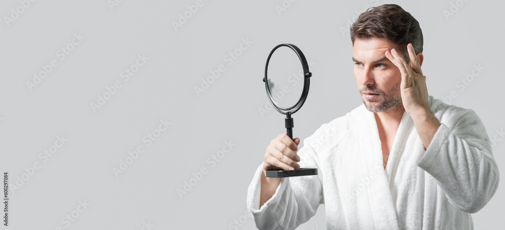 Caucasian beauty man use moisturizing face balm for healthy skin, male skincare concept. Male beauty skin care portrait. Healthy clean face after shaving, facial treatment, banner poster, copy space. Caucasian beauty man use moisturizing face balm for healthy skin, male skincare concept. Male beauty skin care portrait. Healthy clean face after shaving, facial treatment, banner poster, copy space.