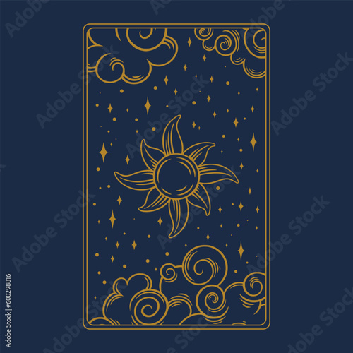 Tarot aesthetic prediction card. Occult tarot design for oracle card covers. Vector illustration isolated in blue background
