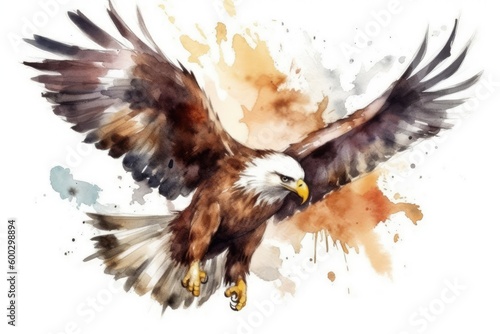 majestic eagle soaring through the sky in a watercolor painting Generative AI © AkuAku