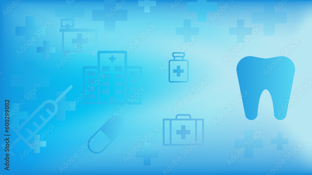 Dentist clinic or stomatology medicine concept background with tooth first aid kit icons.