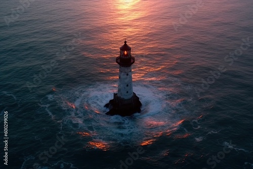 solitary lighthouse standing in the midst of a vast ocean Generative AI