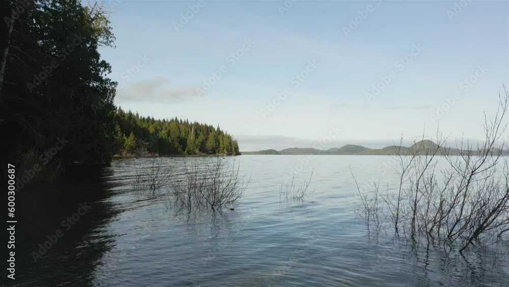 Aerial View of Canadian Mountain Landscape and Lake. Taken in Vancouver Island, British Columbia, Canada. Nature Background. Cinematic Aerial View of Canadian Mountain Landscape and Lake. Taken in Vancouver Island, British Columbia, Canada. Nature Background. Cinematic