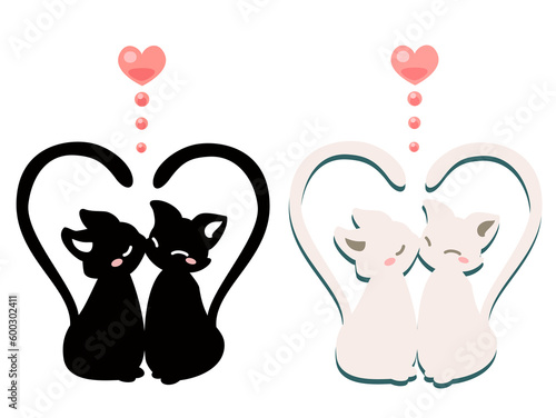 可愛い白ネコと黒ネコ　ハート　イラストアイコンセット　PNGデーター