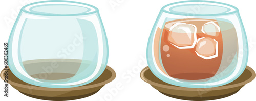 冷茶グラスと麦茶が入った冷茶グラスのアイコンセット