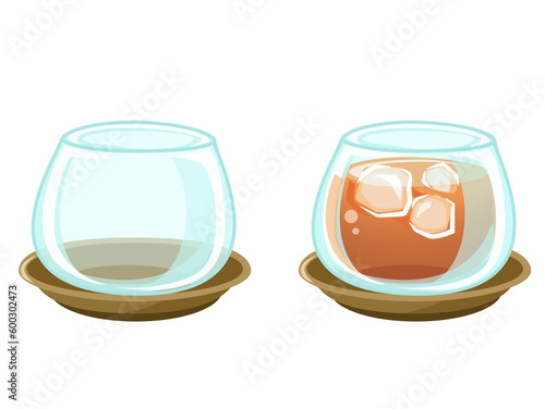 冷茶グラスと麦茶が入った冷茶グラスのアイコンセット　PNGデーター