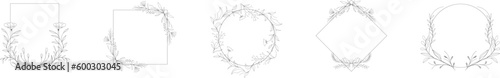 Elegant frames with hand drawn flowers and leaves, design templates in line style.Wedding logo vector template. Botanical and floral logo element. Borders and dividers frame set. Hand drawn leaves bra
