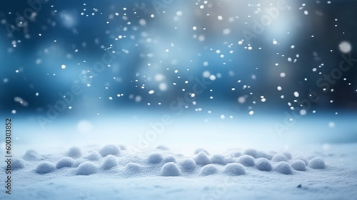 Wallpaper Mural Snow piles on the ground and falling snow with a blue and white blurred background. product display. Generative Ai Torontodigital.ca