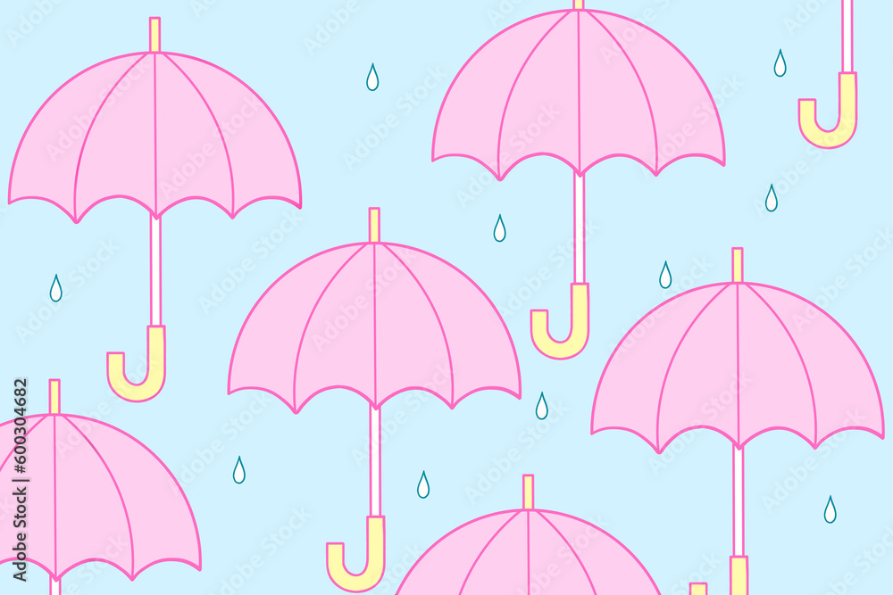 ポップな傘のイラスト　ポツポツ雨　白背景　雨降り　雨具　天候　シーズン