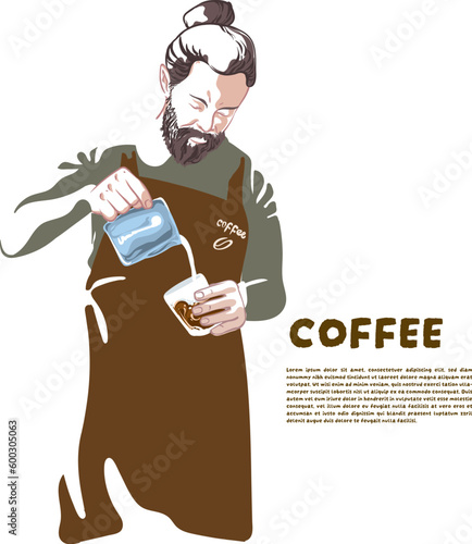 vector design of coffee barista guy with text dummy