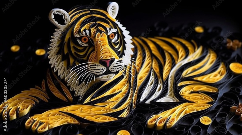 tiger black and yellow palette multi-dimensional origami, Generative AI tiger black and yellow palette multi-dimensional origami, Generative AI