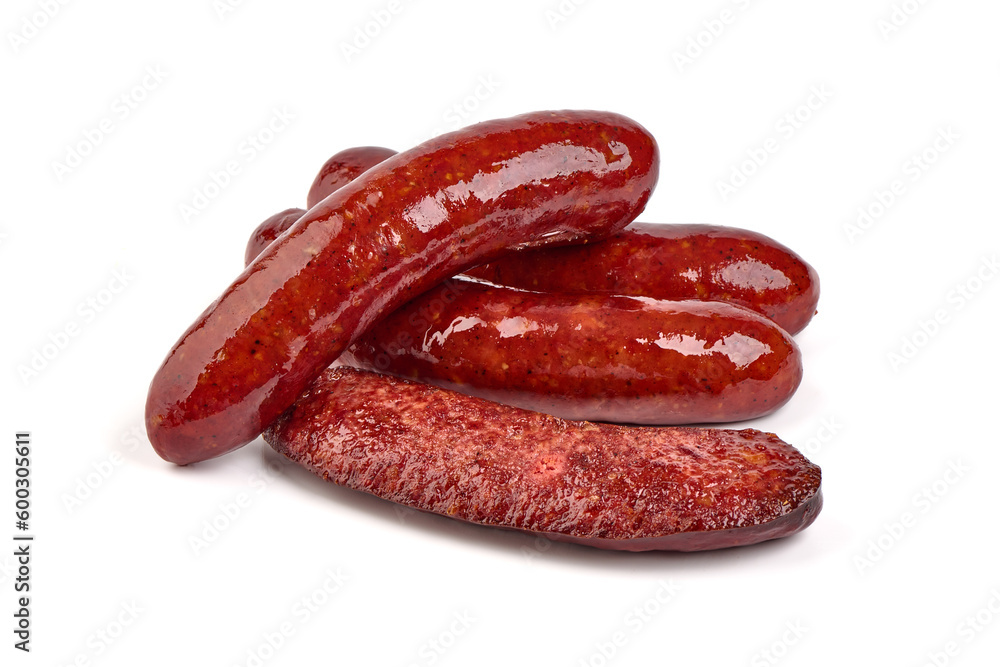 Grilled german bratwurst sausages, isolated on white background. Grilled german bratwurst sausages, isolated on white background.