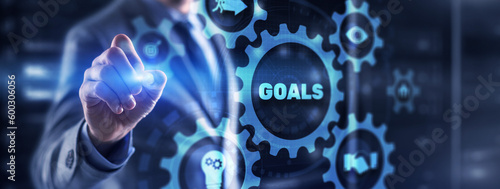 Smart goals definition to achieve business plan targets. Abstract background