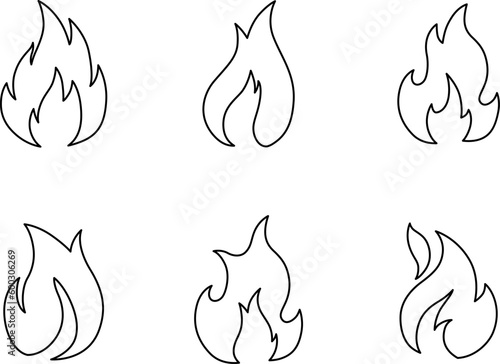燃える炎のデザインアイコンのセット