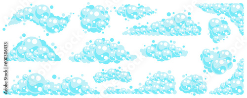 Soap foam bubbles. Cartoon bath suds of shampoo. Vector illustration isolated on white background