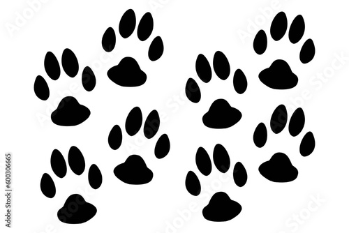 Paw footprint of Cat, Dog, Kitten Puppy silhouette, Paw silhouettes, set of paw Silhouettes, paw vector 
