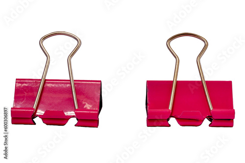 Two pink metallic paper clips