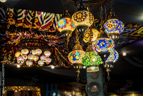 TraditionalMoroccan lamps in cafe