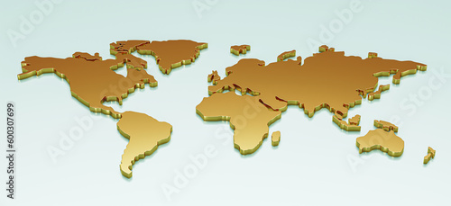 Global business gold investment world map isolated on white 3d currency background of financial economy banking trade market money concept or golden stock international foreign reserve wealth price.
