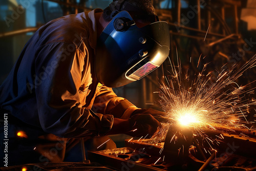 industrial welder at work with sparks coming out with Generative AI