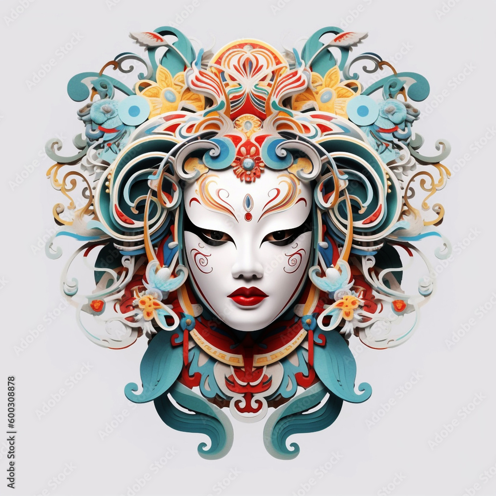 Paper art Traditional Chinese Art Peking Opera Face mask, generative AI
