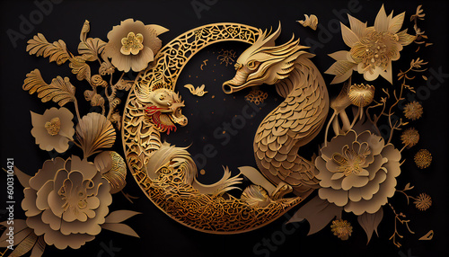 Happy Chinese new year 2024 Zodiac sign, year of the Dragon. Generative ai