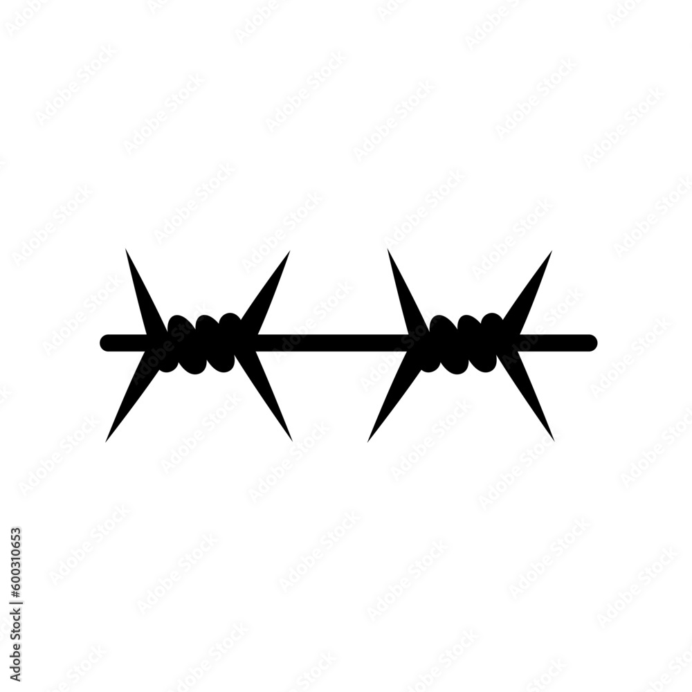 Barbed wire or fence silhouette on white background, vector illustration in flat design. Barbed wire or fence silhouette on white background, vector illustration in flat design.