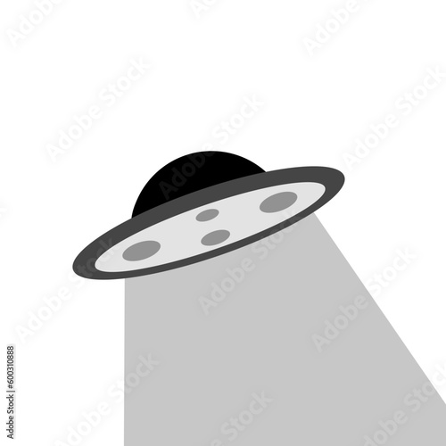 Spaceship cartoon silhouette on white background, vector illustration in flat design.