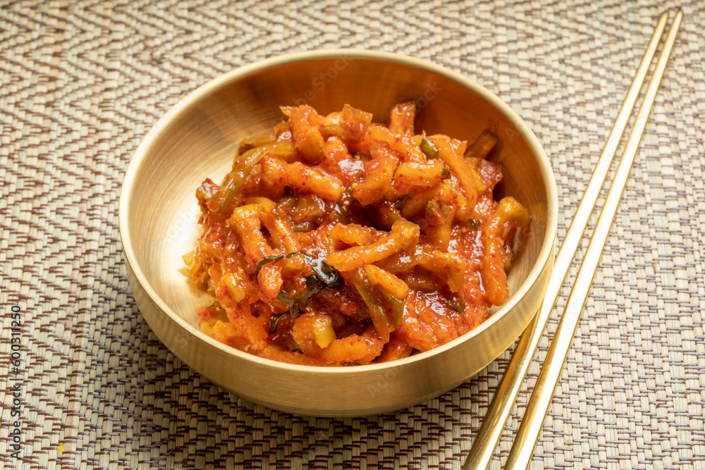 Korean food side dishes, Seasoned Dried Radish, Kimchi Korean traditional food. Korean food side dishes, Seasoned Dried Radish, Kimchi Korean traditional food.