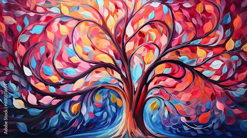 Elegant colorful tree with vibrant leaves
