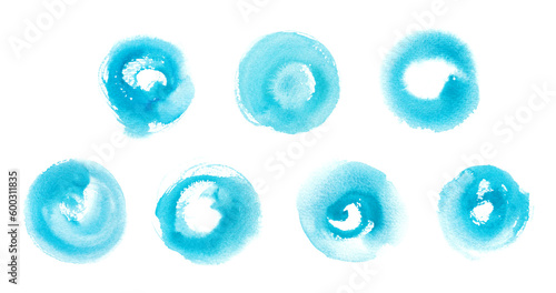 様々な質感の水色のドット水彩イラスト素材。アブストラクト。