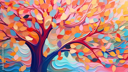 Elegant colorful tree with vibrant leaves