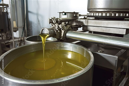 machinery liquid factory production industrial olive oil tanks industry food. Generative AI.