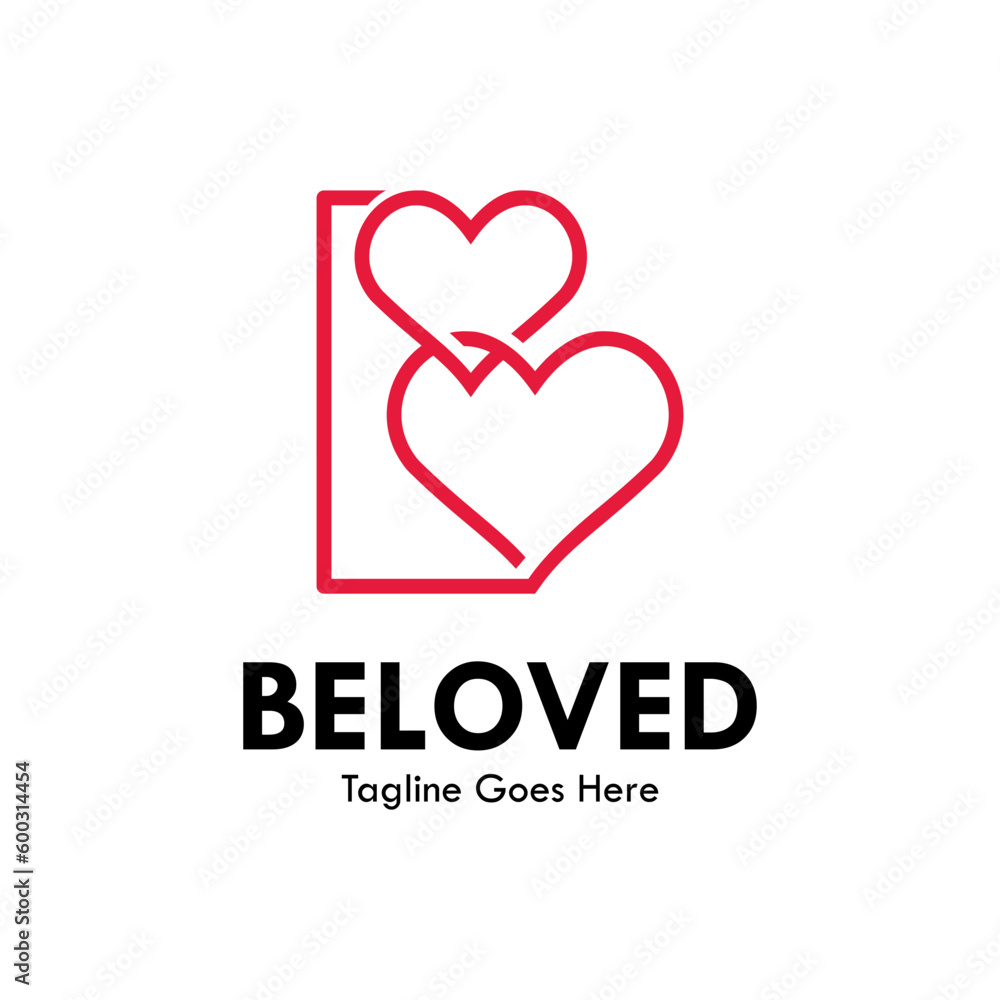 b letter with love or beloved design logo template illustration