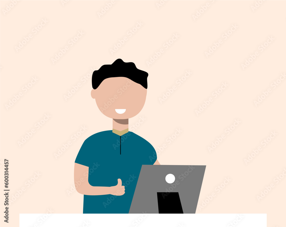 Employee on an online meeting. Businessman on teleconference illustration. Business and working concept Employee on an online meeting. Businessman on teleconference illustration. Business and working concept