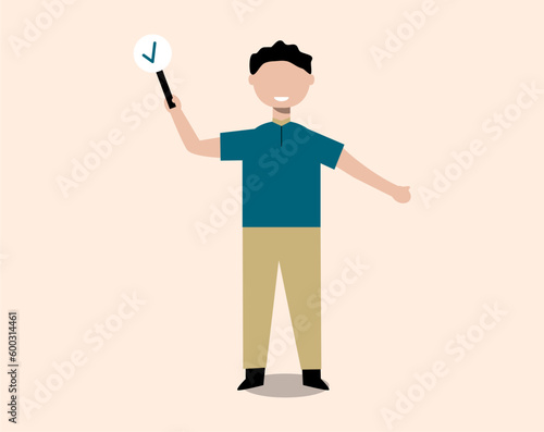 Male said yes. People agree on the situation concept. The illustration of an employee said yes.