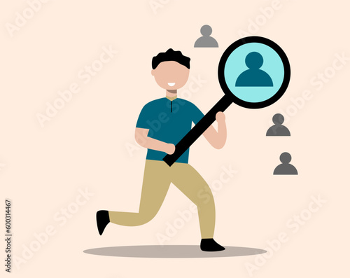 Employee searching for candidates. Businessman looking for best employee.  Business and working illustration.