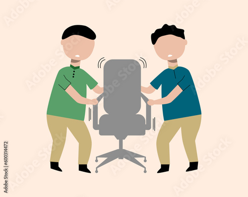 Employees fighting for position illustration. Concept of competition between employees at work. Unhealthy working conditions.