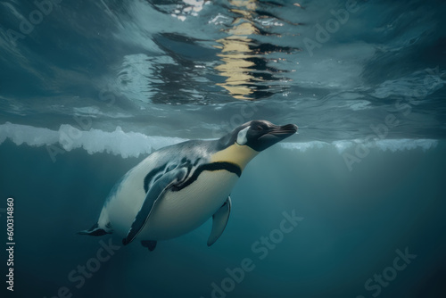 Penguin in polar regions underwater, Generative AI
