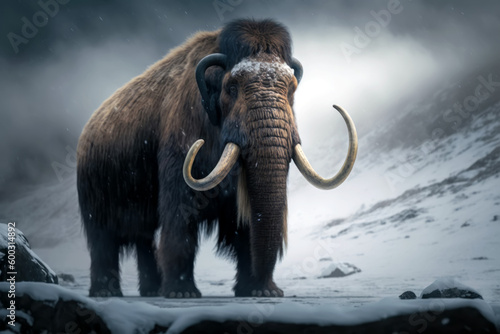 Prehistoric mammoth in ice age  Generative AI