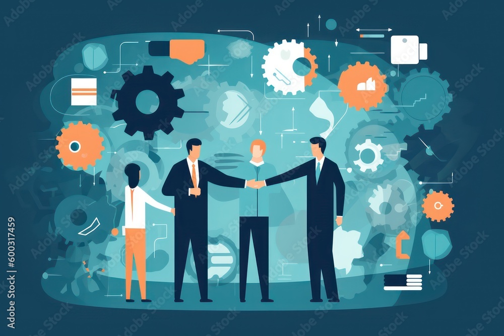 Business man handshake, teamwork, global technology, partnership, digital concept Business man handshake, teamwork, global technology, partnership, digital concept