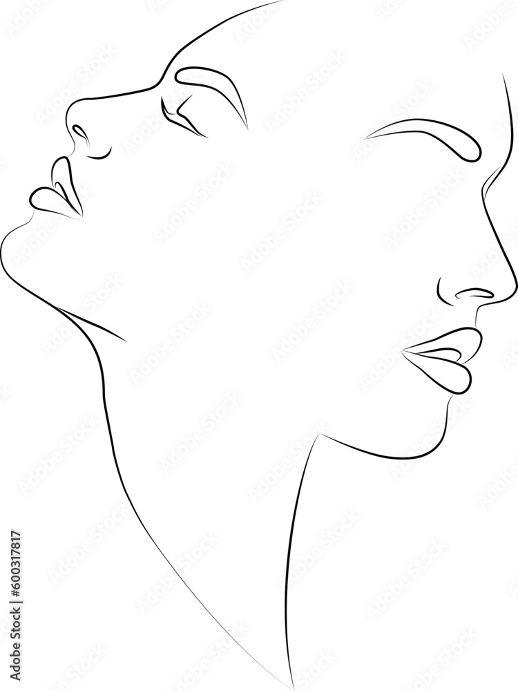 One Line Art Couple. Valentines Day Illustration. Love poster. Two faces. - Vector illustration One Line Art Couple. Valentines Day Illustration. Love poster. Two faces. - Vector illustration