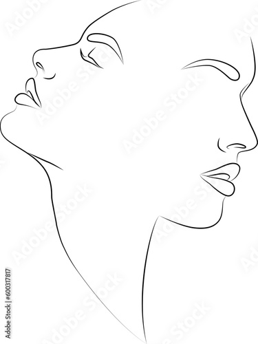 One Line Art Couple. Valentines Day Illustration. Love poster. Two faces. - Vector illustration