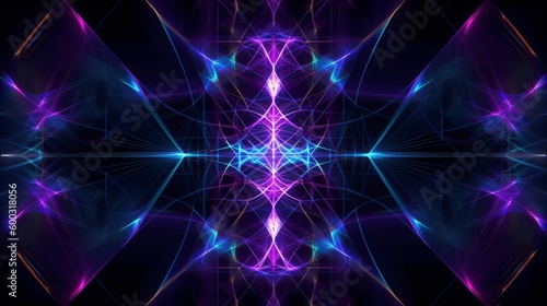 Abstract neon background with glowing geometrical lights. Designed using generative ai © XtravaganT